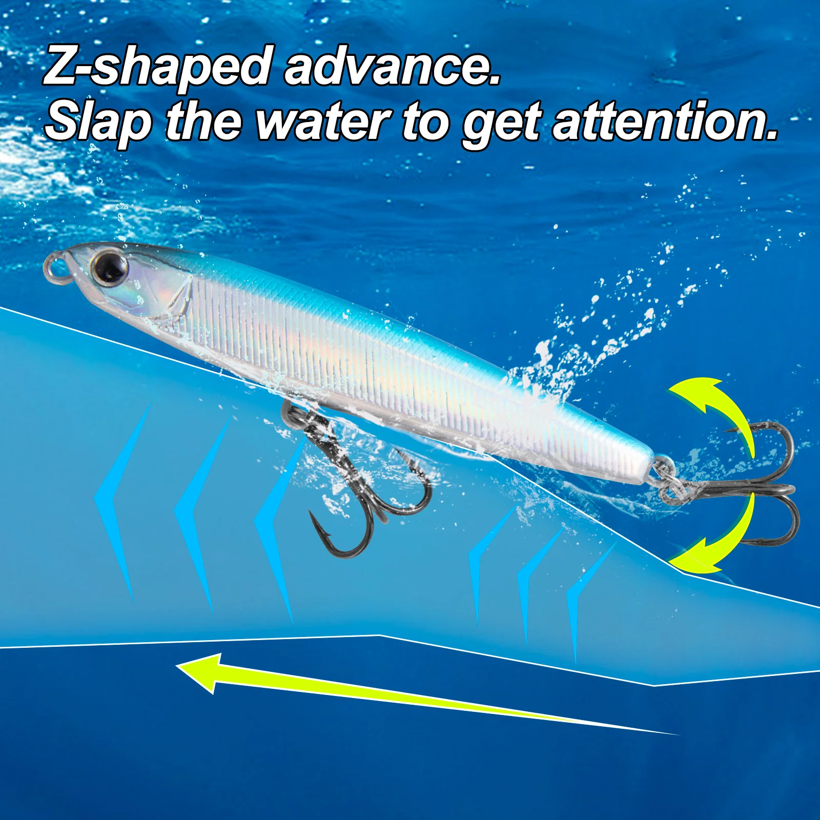 Dr.Fish Topwater Lure Jig Pencil Lure with Treble Hooks 6pcs - Image 3