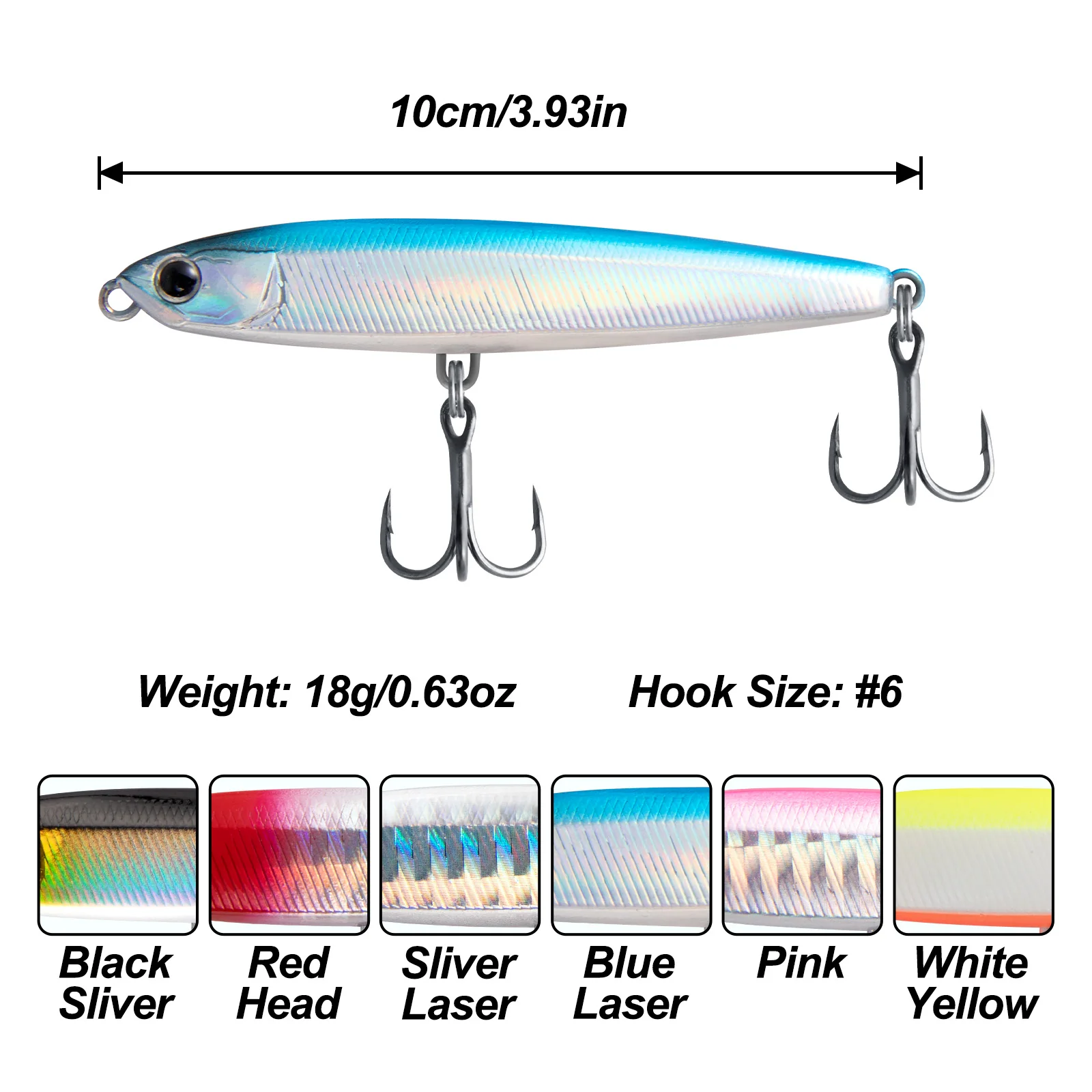 Dr.Fish Topwater Lure Jig Pencil Lure with Treble Hooks 6pcs - Image 6