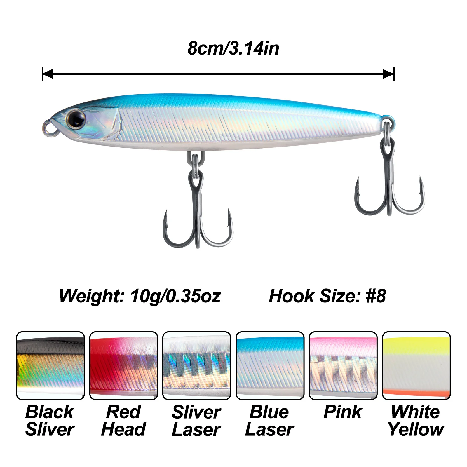 Dr.Fish Topwater Lure Jig Pencil Lure with Treble Hooks 6pcs - Image 7