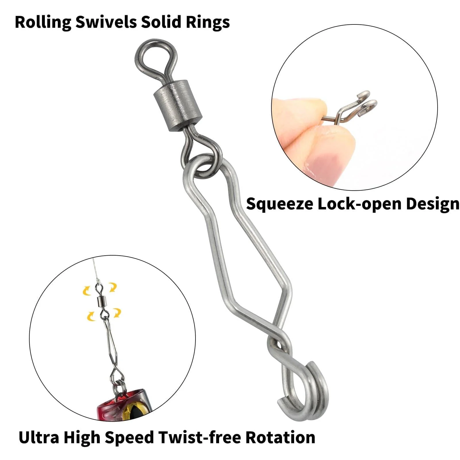 Dr.Fish 20pcs Speed Clip with Rolling Swivel 31-95lb - Image 2