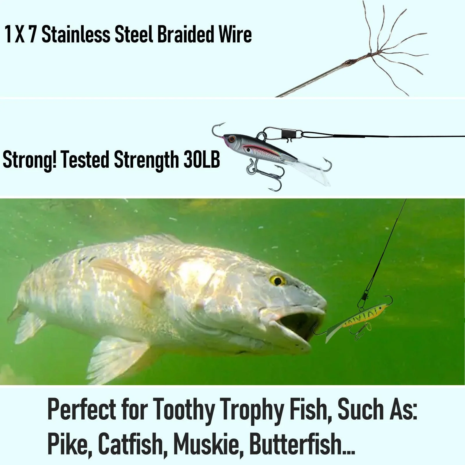 Dr.Fish 50pcs Stainless Steel Wire Leader 40lb 15-25cm - Image 4