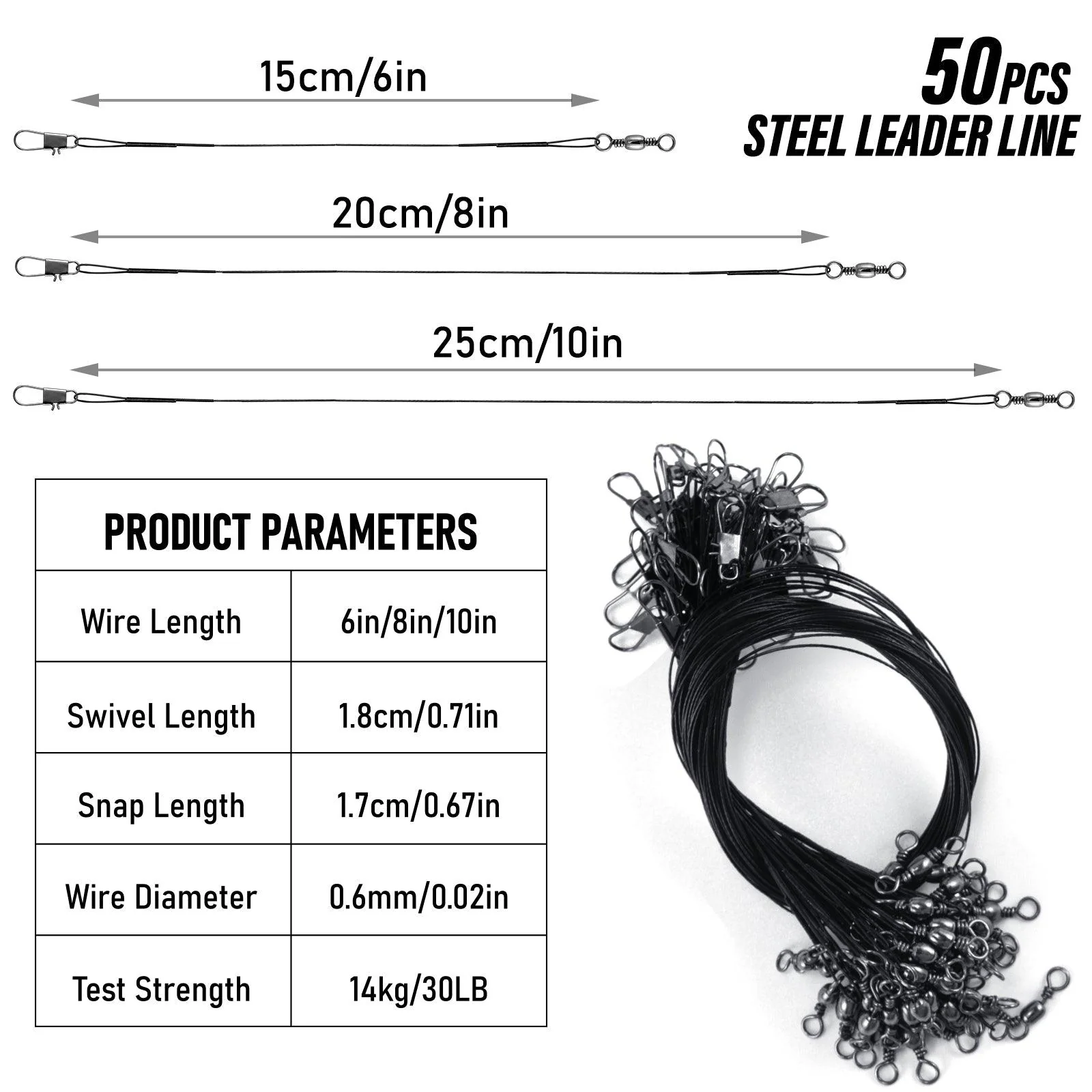 Dr.Fish 50pcs Stainless Steel Wire Leader 40lb 15-25cm - Image 5