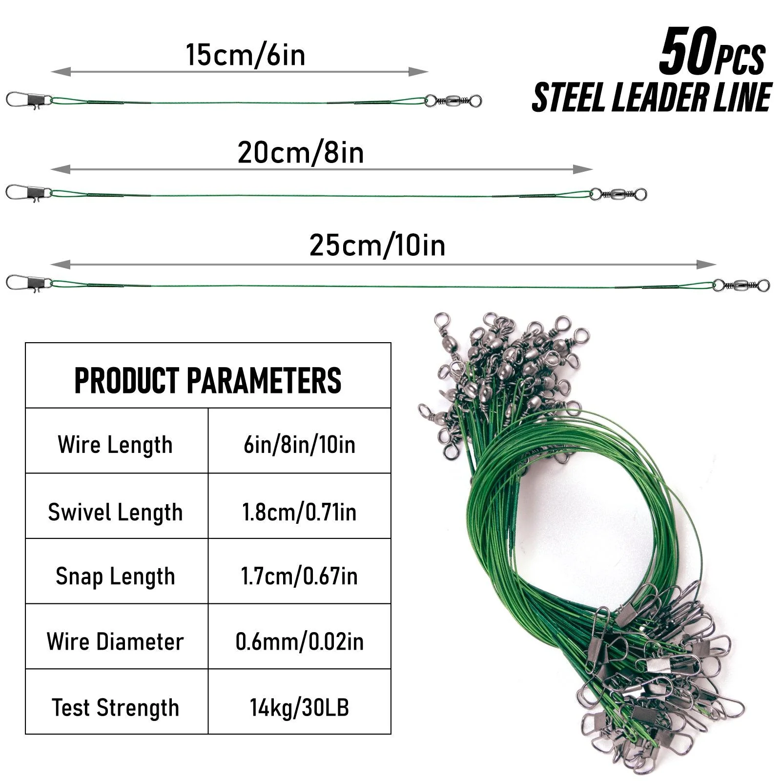 Dr.Fish 50pcs Stainless Steel Wire Leader 40lb 15-25cm - Image 8