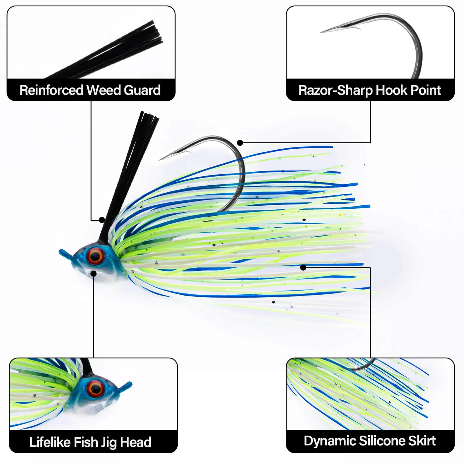 Dr.Fish 2pcs Weedless Bass Swim Jigs 3/8oz-1/2oz - Image 2