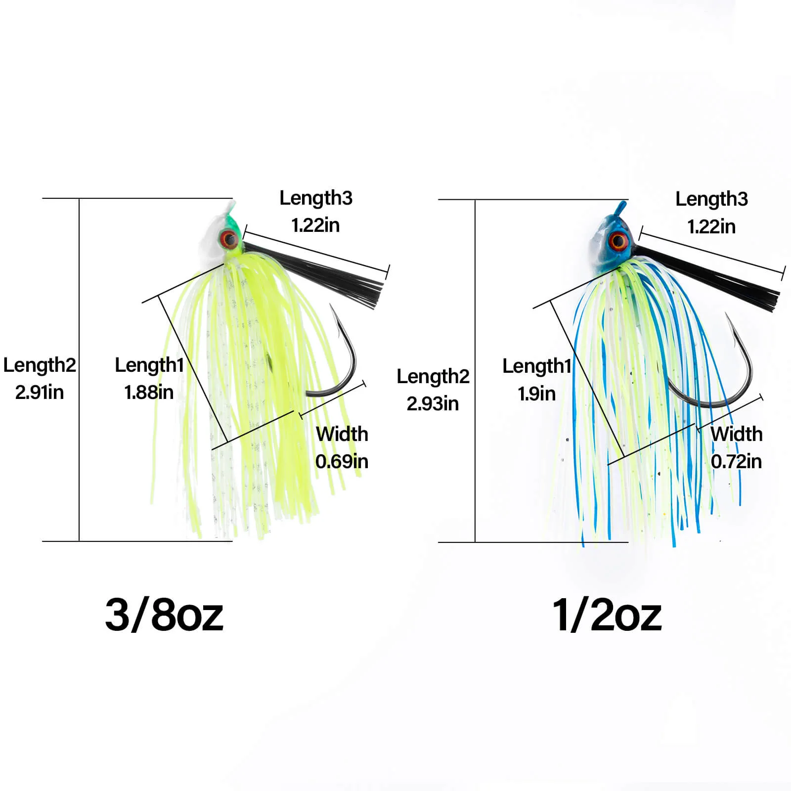 Dr.Fish 2pcs Weedless Bass Swim Jigs 3/8oz-1/2oz - Image 4